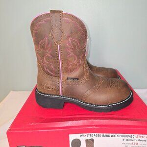 Justin Wanette Wrk Bts 8" Steel Toe, Aged Bark Water Buff, Women's Size 8.5B NIB